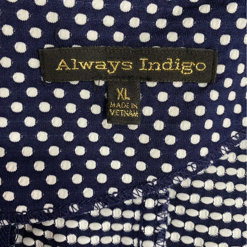 Always Indigo dress navy polka dot fit n flare Easter wedding date night XL - Picture 4 of 5
